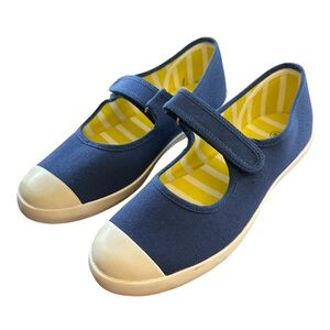 Mini Boden Royal Blue Mary Jane Sneakers with Yellow Stripe Lining Size 5.5